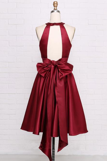 Simple A Line Open Back Dark Green Halter Short Homecoming Dress With Pockets H1278