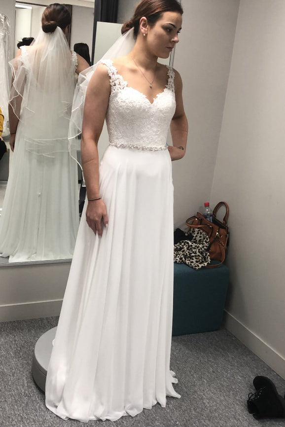 Sweetheart Sleeveless Lace Top A Line Wedding Dresses