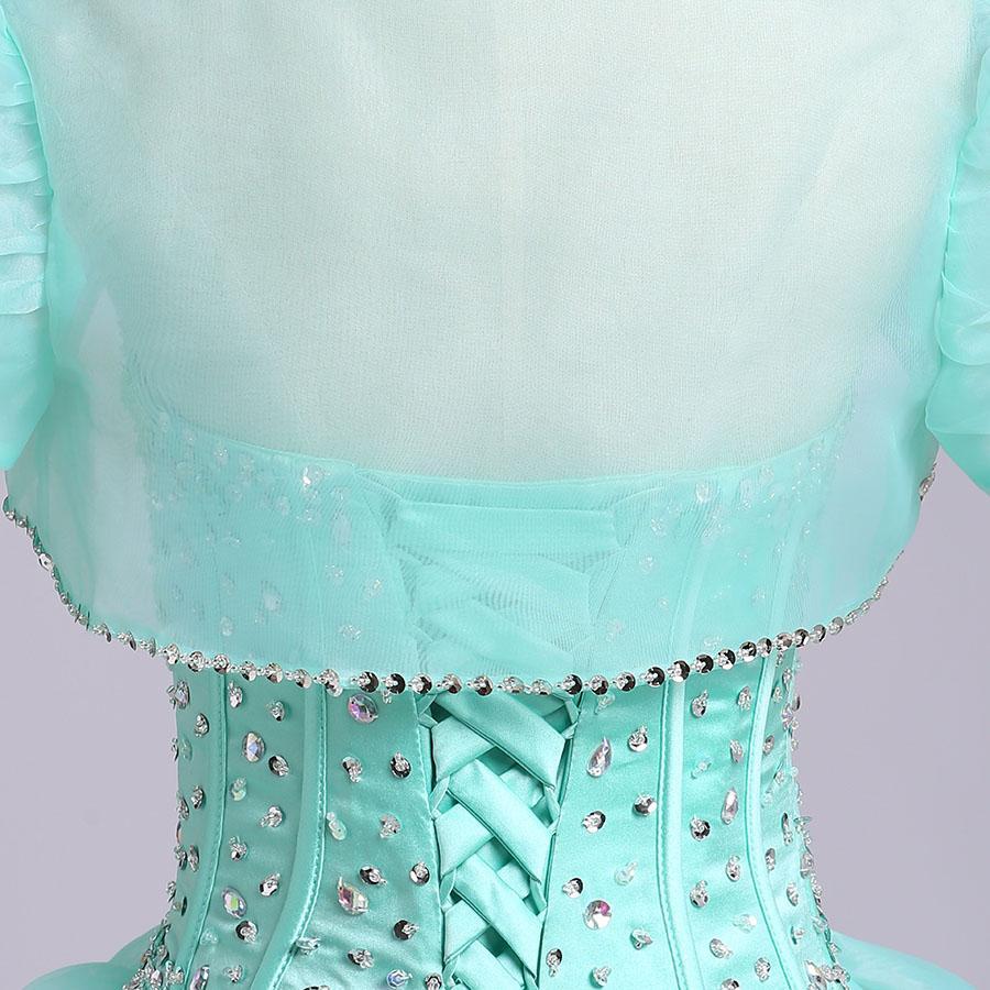 Ball Gown Sweetheart Organza Beads Lace up Ruffles Tiffany Blue Prom Quinceanera Dresses RS178