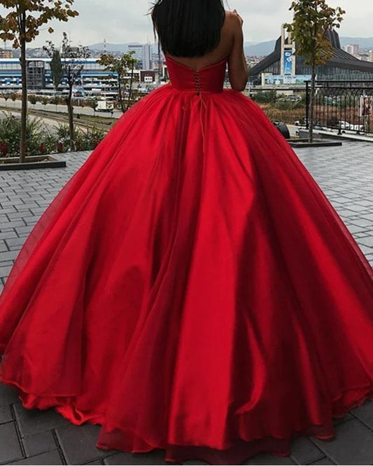 Unique Ball Gown Red Strapless Sweetheart Long Prom Dresses Quinceanera Dresses P1124