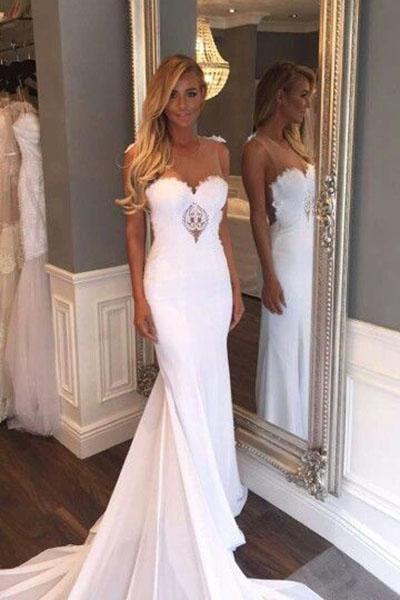 Unique Mermaid Sheer Neck Wedding Dresses with Lace Unique Ivory Bridal Dresses JS920