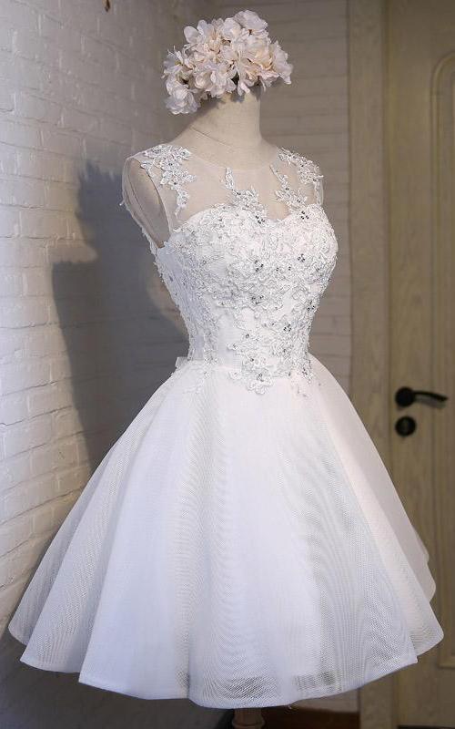 White Simple Graduation Dress Scoop Tulle Straps Homecoming Dresses with Lace up H1063