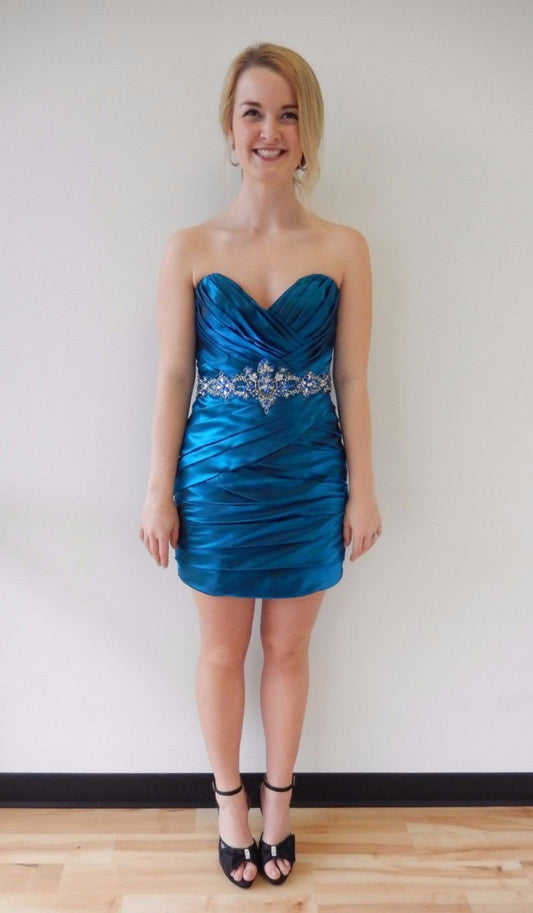 Sexy Satin Short Sweetheart Royal Blue Mermaid Strapless Pleat Homecoming Dresses RS797