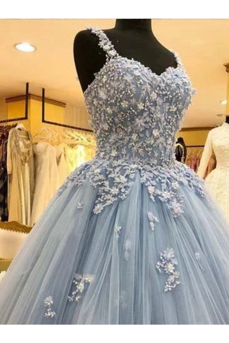 Ball Gown Straps Long Prom Dress Appliques Quinceanera SRSPKS9FELB