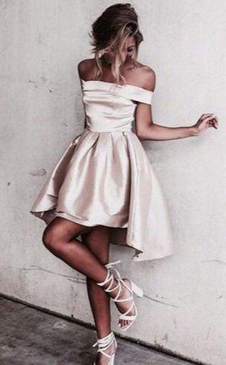Sexy Off the Shoulder Light Champagne Prom Dress Short Prom Dresses Homecoming Dress RS701
