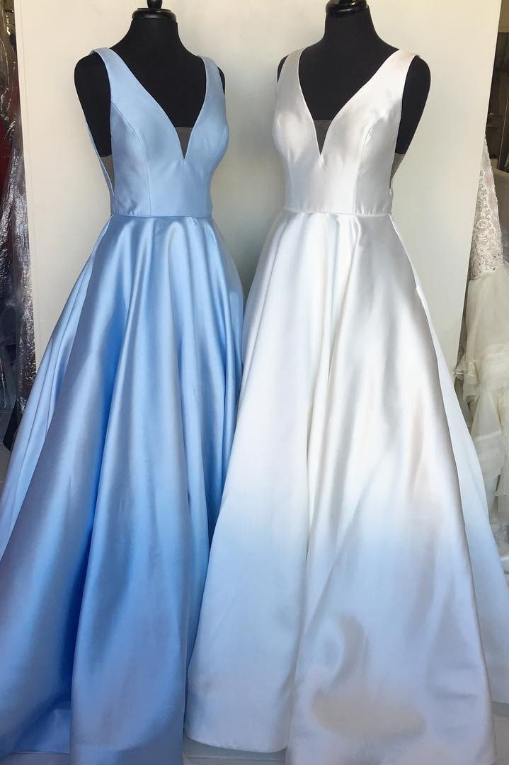 Princess A Line Deep V Neck Yellow Long Satin Backless Evening Dresses Prom Dresses RS962