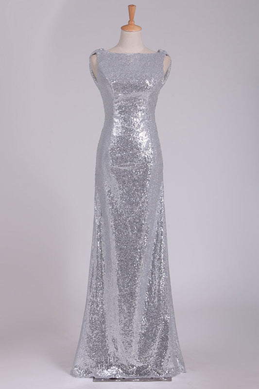 Open Back Bridesmaid Dresses Scoop Sequins Floor SRSPHKJPS81