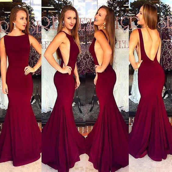 Red Backless Bateau Neck Mermaid Stretch Satin Prom Dresses 2024 Prom Dresses RS669
