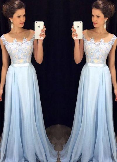 Scoop Sleeveless A-line Chiffon Long Prom Dress evening dresses RS849