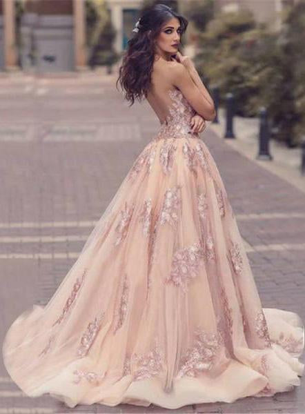 Sexy Deep V Neck Mermaid Tulle Lace Appliques Slit Front Backless Princess Prom Dresses RS742