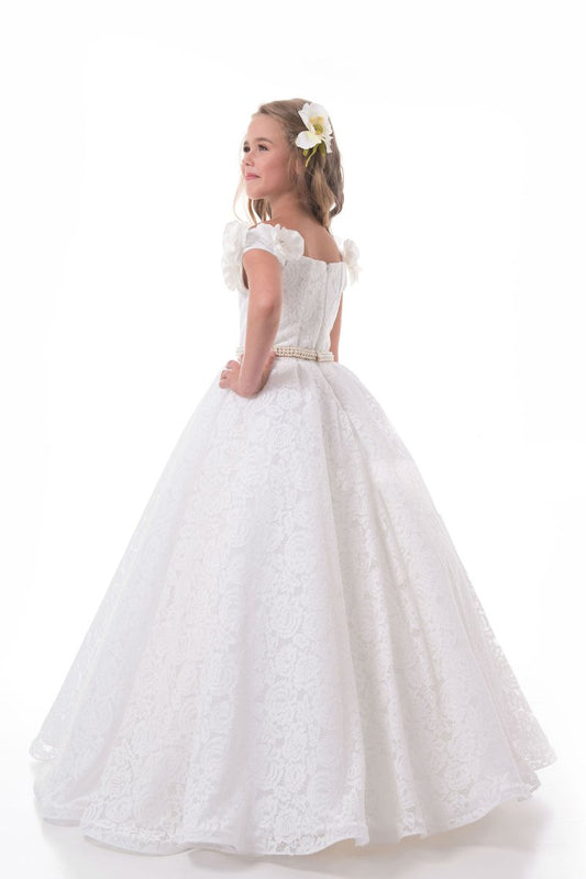 2024 Off The Shoulder A Line Lace Flower Girl Dresses With Handmade Flowers