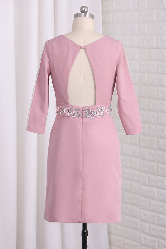 2024 V Neck Satin Open Back Cocktail Dresses With Beads Sheath