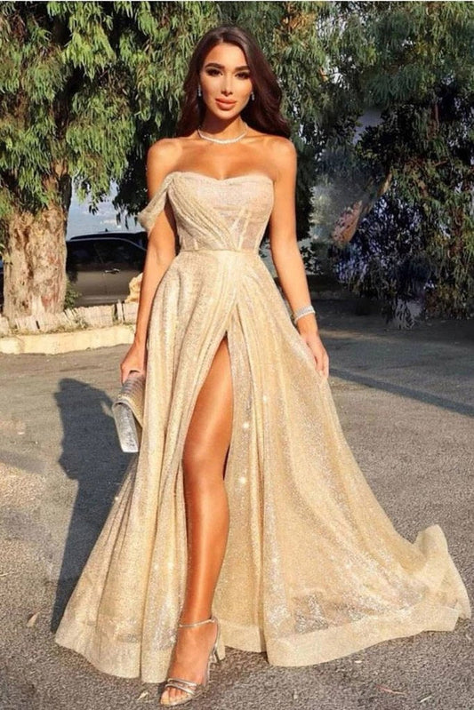Queen Sweetheart One Shoulder Off the Shoulder Sequins Prom Dresses SRS15314