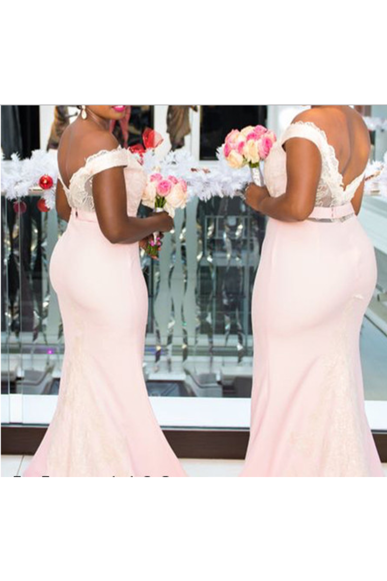 Pretty Mermad Long Satin Off The Shoulder Bridesmaid Dresses For SRSPAEMF278