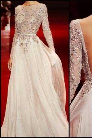 Long Sleeves Charming Floor-length Backless Cocktail Evening Long Prom Dresses Online PD0201