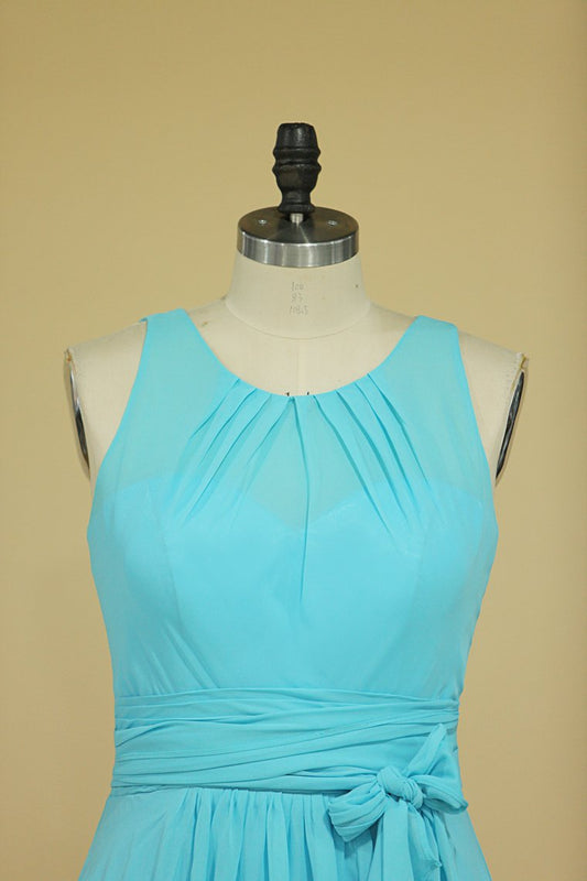 2024 Scoop Chiffon With Sash A Line Floor Length Bridesmaid Dresses