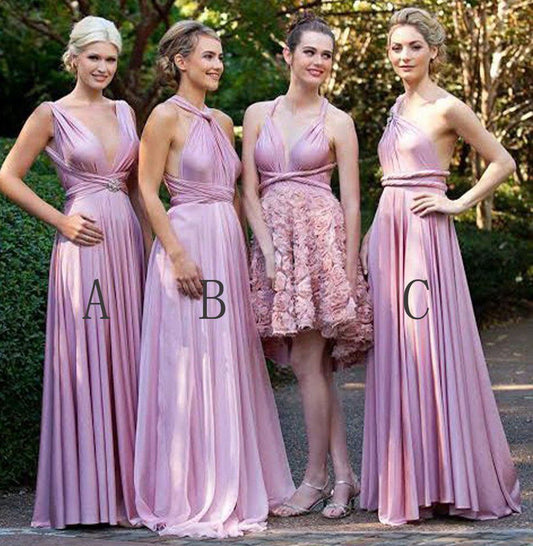 Charming Lilac A-Line V-Neck Floor-Length Convertible Bridesmaid Dresses, Prom Dresses SRS15102