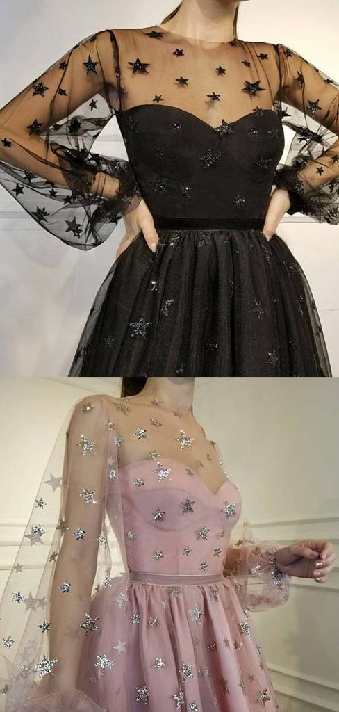 Shiny Scoop Neckline Homecoming Dresses Alani Long Sleeve Short A-Line With Appliques Cute CD06