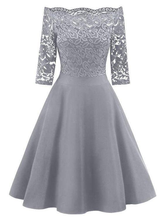 Gray Homecoming Dresses Eleanor Off The Shoulder CD10210