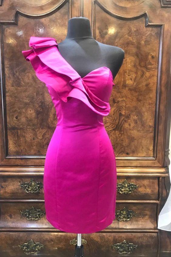 One Shoulder Jazlynn Homecoming Dresses Fuchsia CD10294