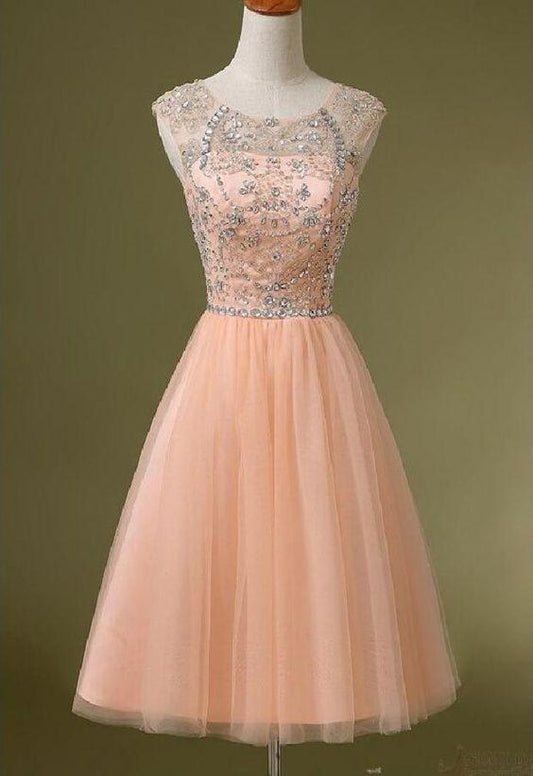 Peach Beaded See Hannah Homecoming Dresses Through CD10355