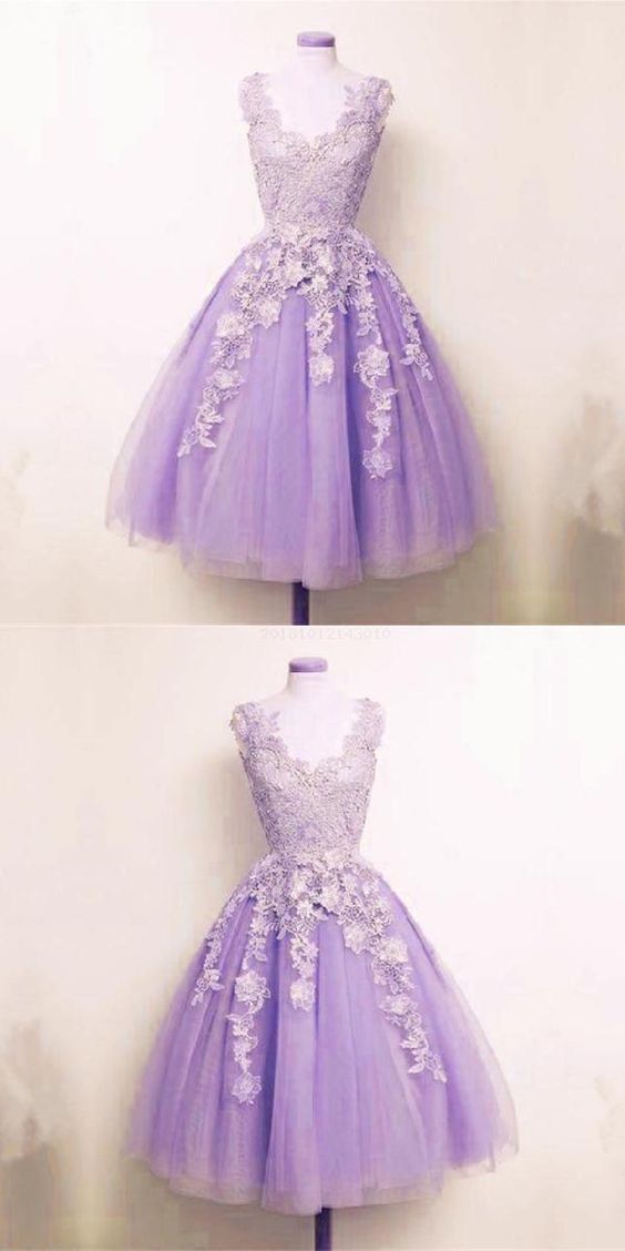 Fetching Appliques Lilac Tulle Appliques A-Line Lace Homecoming Dresses Arianna Short CD10454