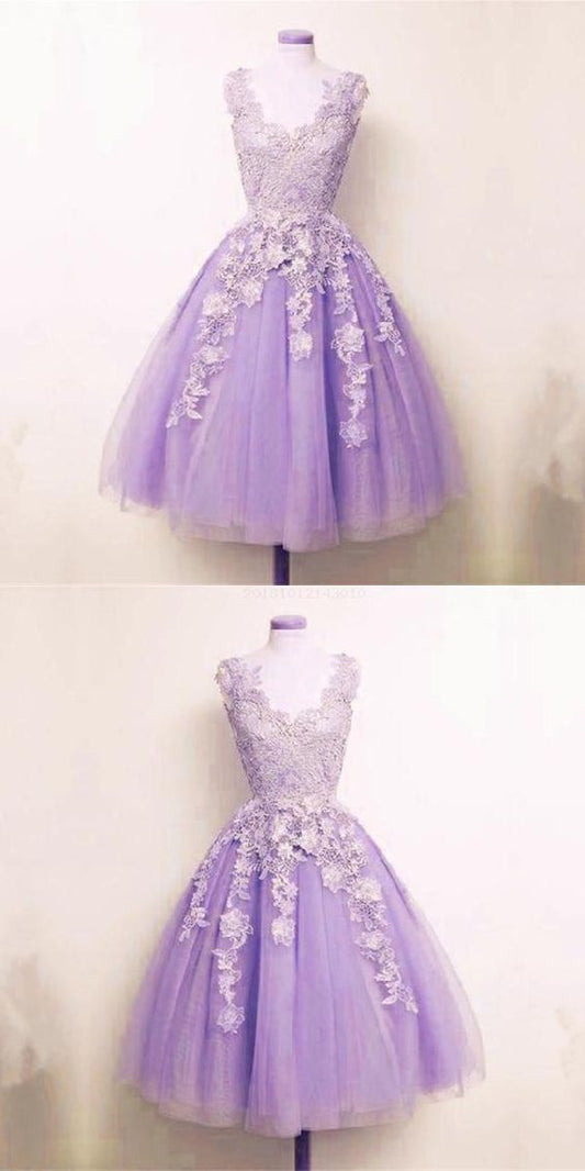 Fetching Appliques Lilac Tulle Appliques A-Line Lace Homecoming Dresses Arianna Short CD10454