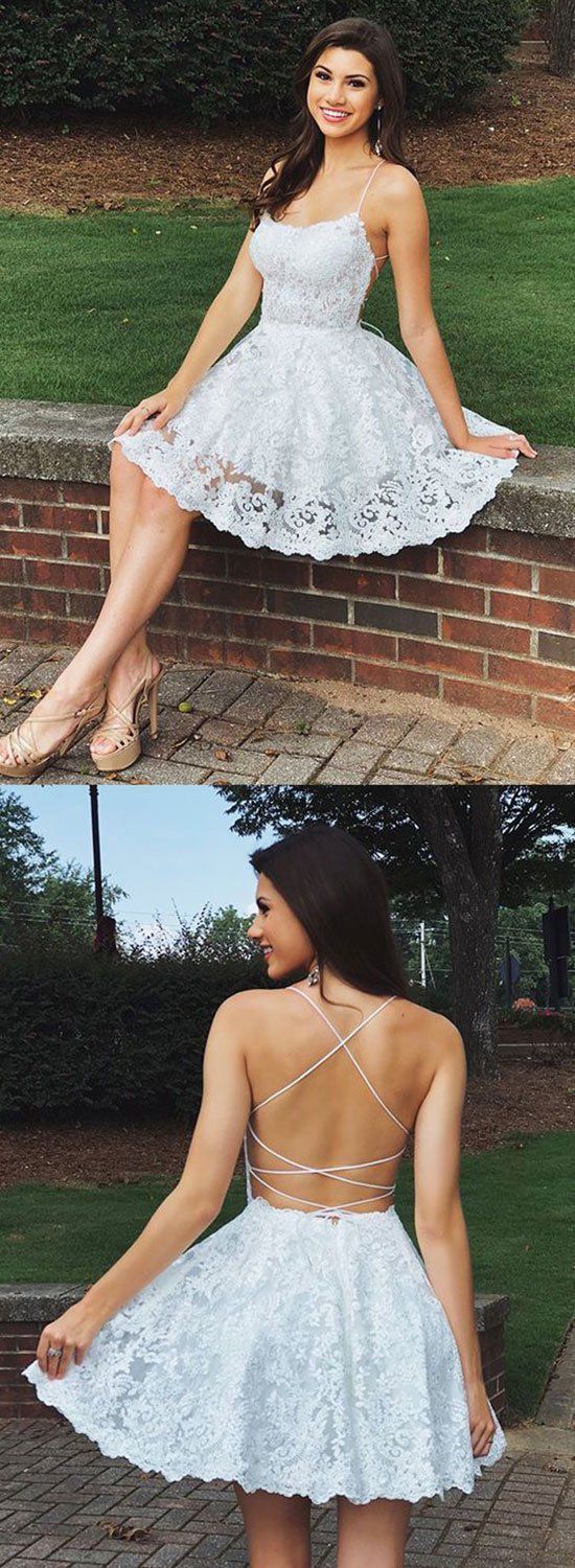 White Short Homecoming Dresses Lace Jazmin CD109