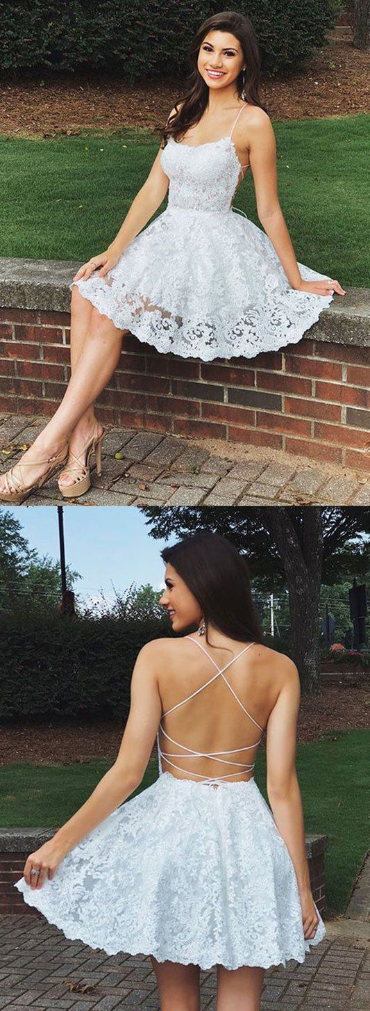 White Short Homecoming Dresses Lace Jazmin CD109