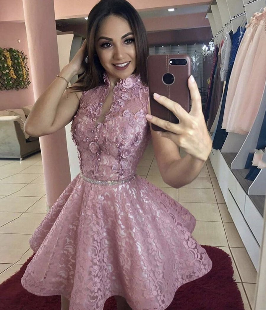 PINK LACE Homecoming Dresses Alissa SHORT DRESS CD10950