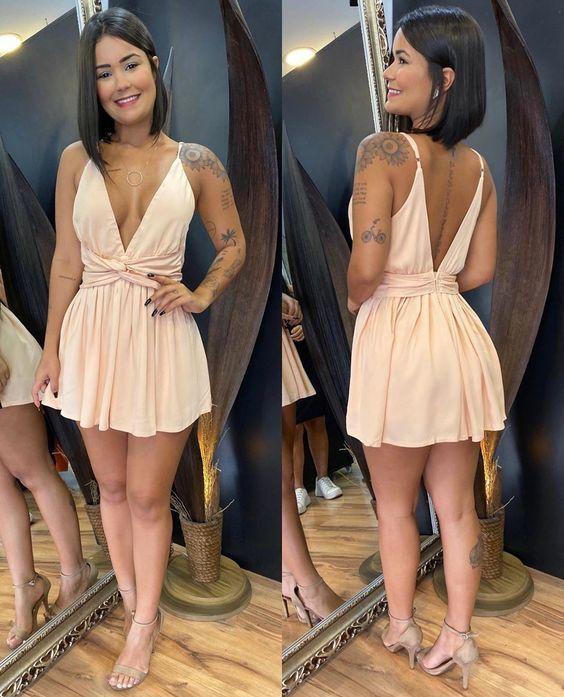 Deep V Willa Homecoming Dresses Neck Short CD10970