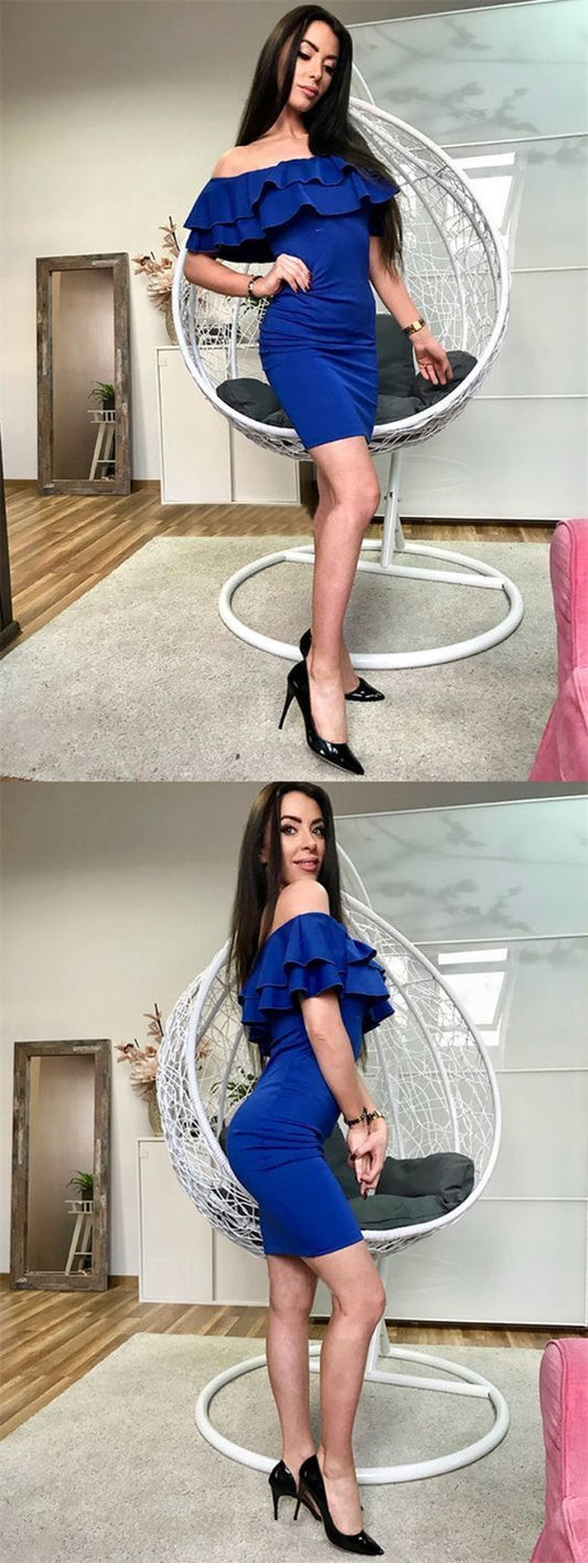 Off-The-Shoulder Above-Knee Sexy Dress Cocktail Royal Blue Angeline Homecoming Dresses CD1099