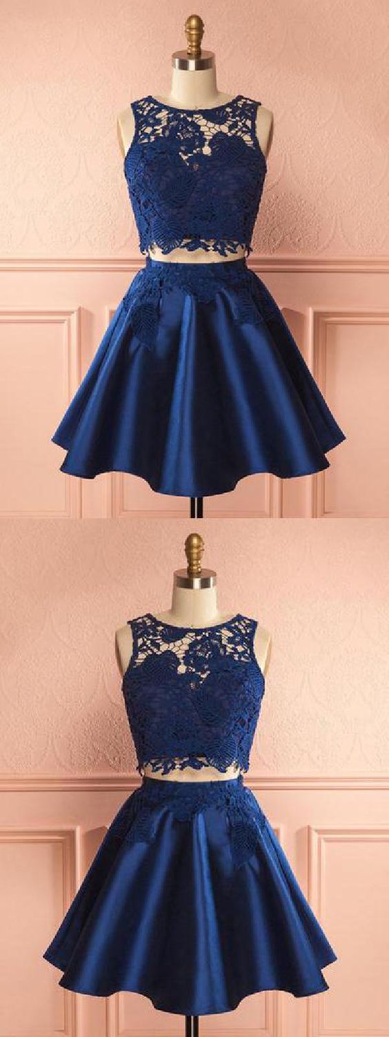 Navy Chic Dark Navy Party Two Pieces Logan Satin Homecoming Dresses Dress CD120