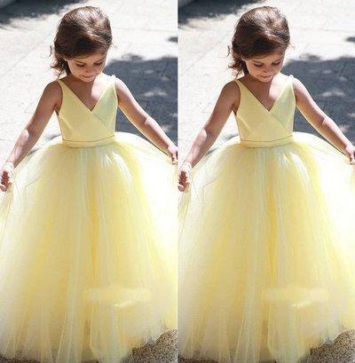 V Kristen Homecoming Dresses Neck Yellow Flower Girl Dresses CD12108