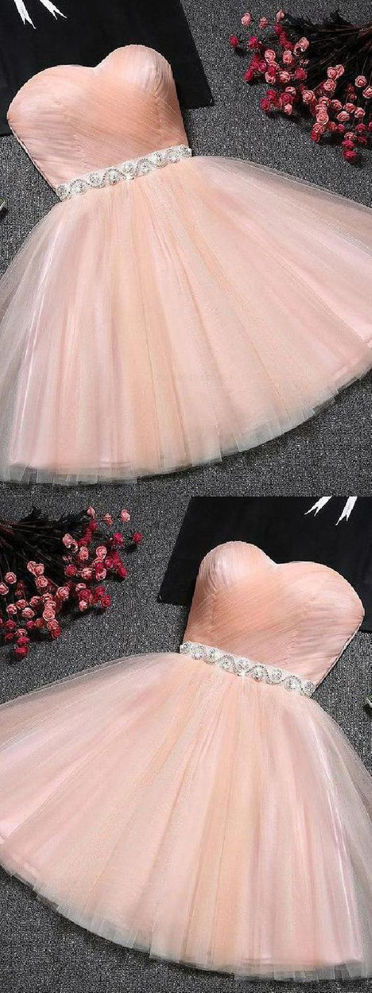 Blush Strapless Sweetheart Neck Blush Tulle Cute Amara Homecoming Dresses Pink CD122