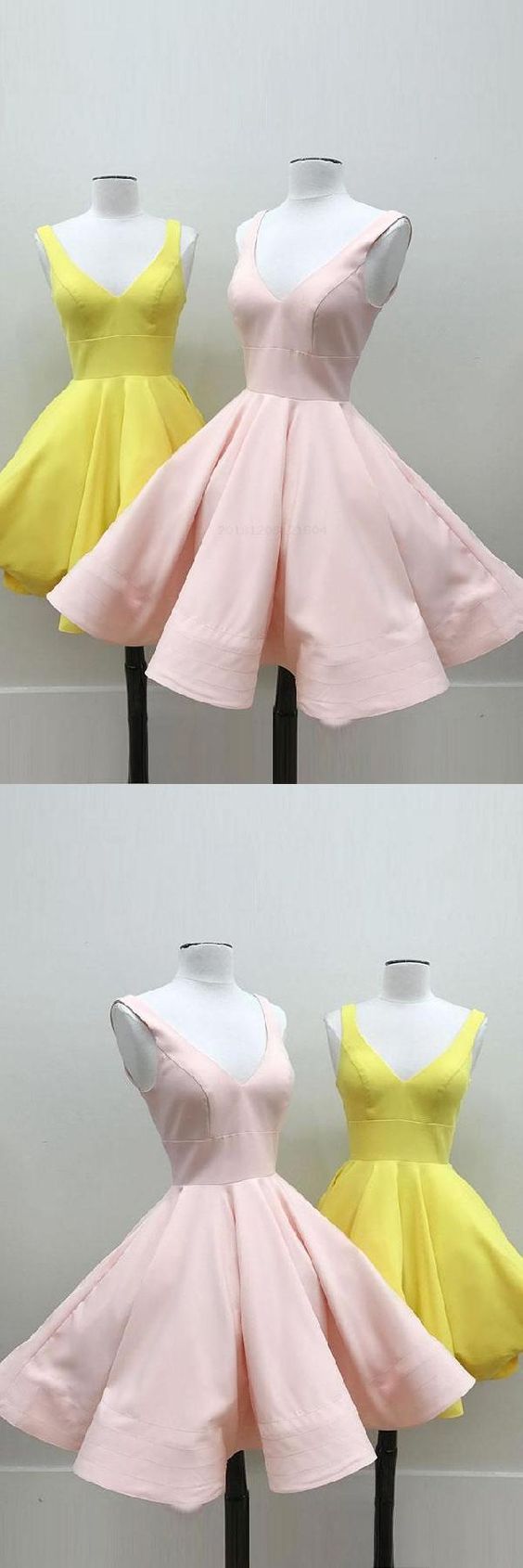 V Moriah Homecoming Dresses Satin Neck Simple V Neck Short Dress CD124