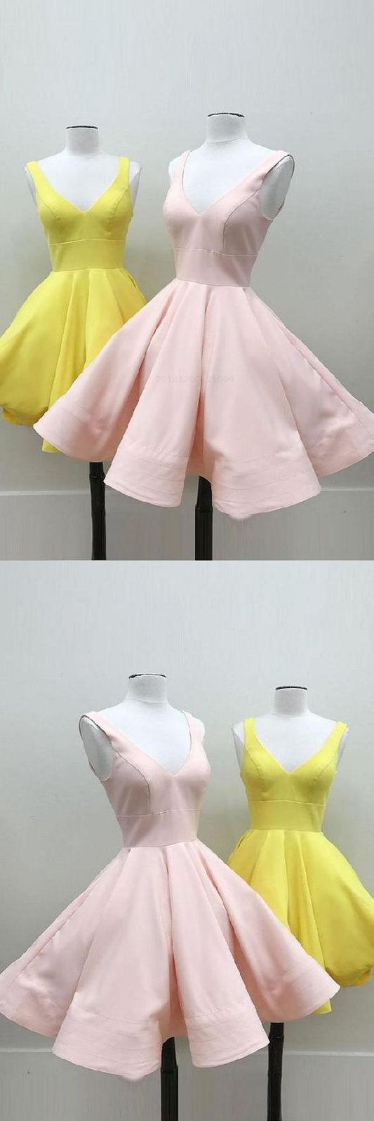 V Moriah Homecoming Dresses Satin Neck Simple V Neck Short Dress CD124