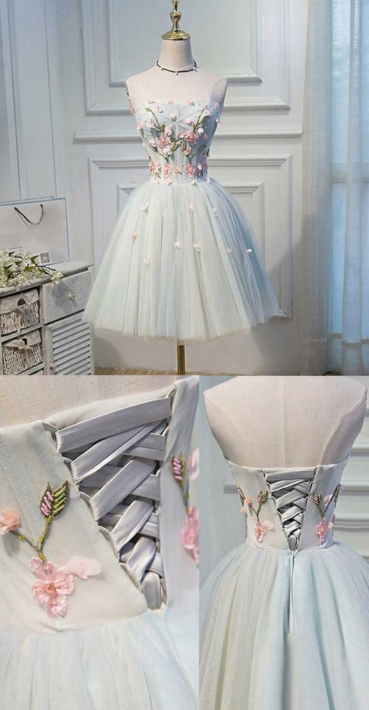 Homecoming Dresses Lace Saniyah Short Grey With Flower Up Mini Fancy CD125