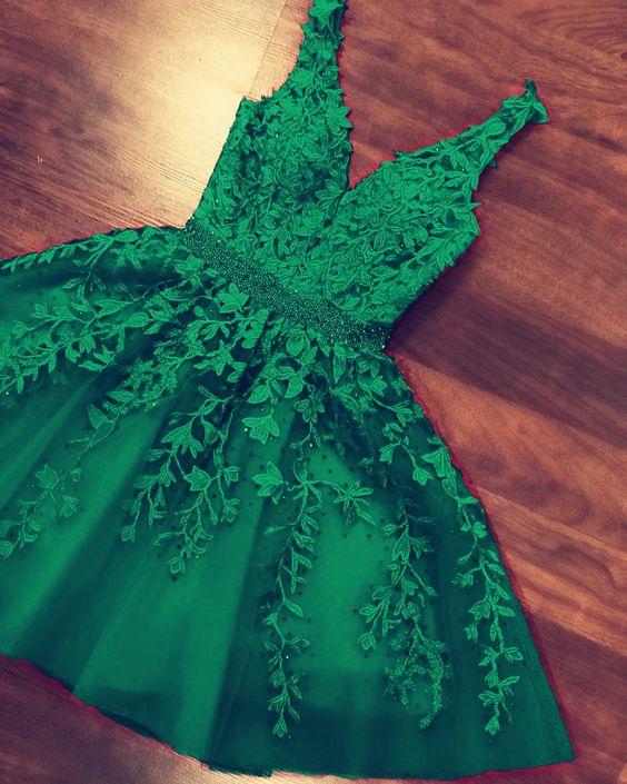 Short Green Karen Lace Homecoming Dresses Embroidery CD12799