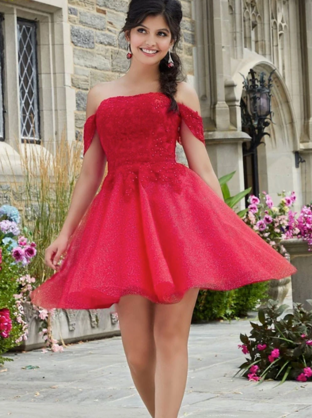 Red Tulle Short Lace Roselyn Cocktail Homecoming Dresses Red Tulle Dress CD13703
