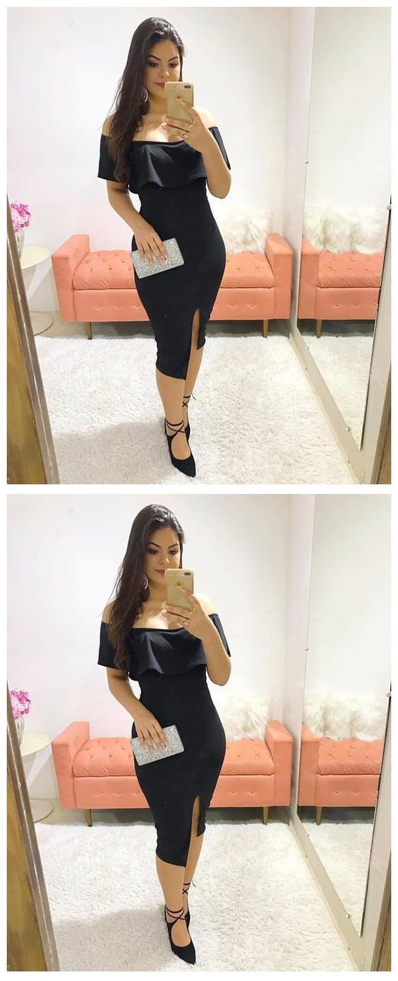 Winnie Homecoming Dresses Black Off Shoulder Short CD13834