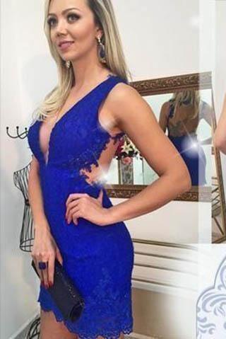 Maren Lace Royal Blue Homecoming Dresses CD14045