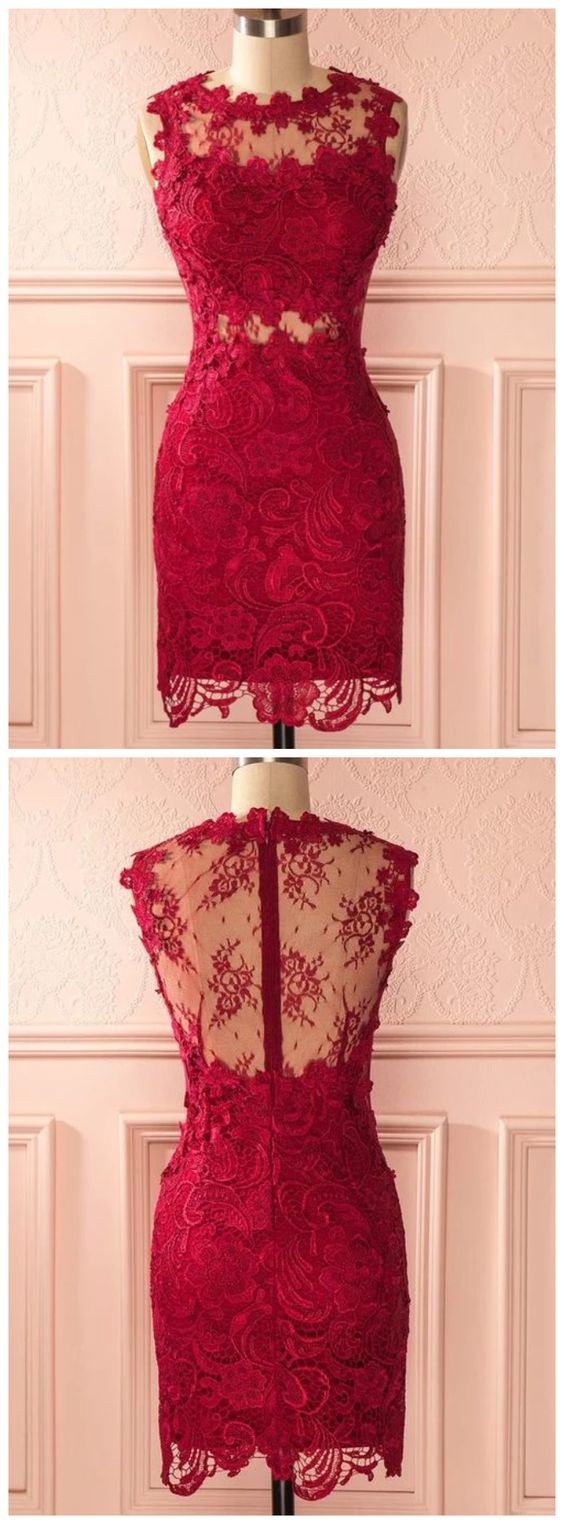 Sheath Red Dress Lace Mimi Homecoming Dresses CD14216