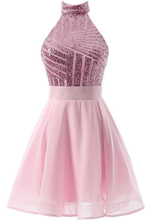 Tessa Homecoming Dresses A Line Short Halter Cheap. Mini Sparkly Backless . CD1468