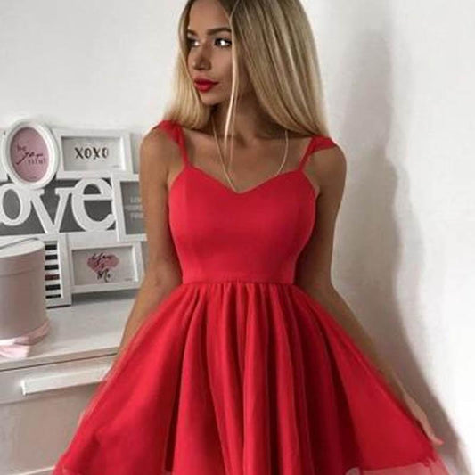 Charming Red Spaghetti Naomi Homecoming Dresses Straps Short A-Line Tulle CD1528