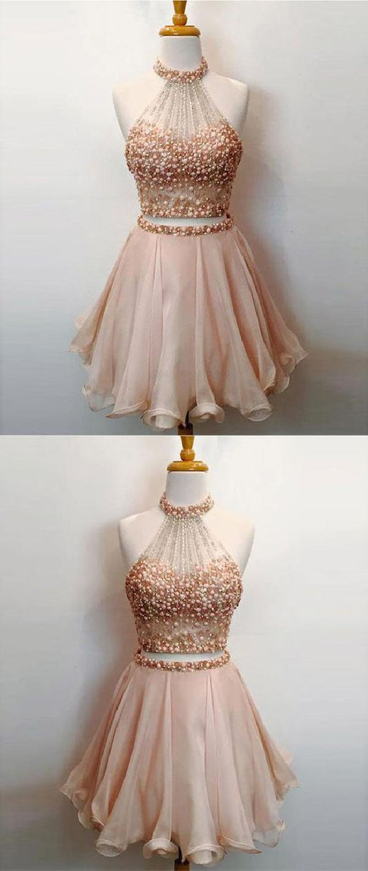 Chiffon Shelby Homecoming Dresses Splendid Short Cute Two-Piece Short With Beading CD1631