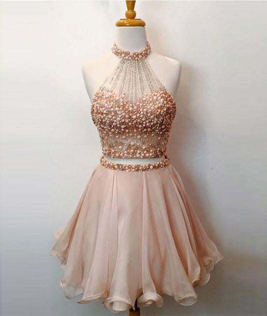 Chiffon Shelby Homecoming Dresses Splendid Short Cute Two-Piece Short With Beading CD1631