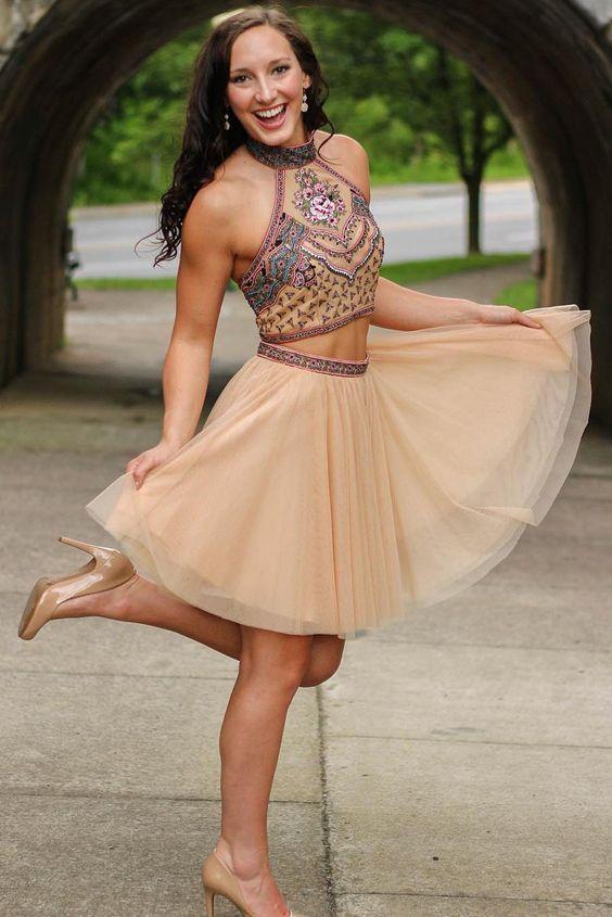 High Neck Short 2024 Floral Embroidery Party Kailyn Homecoming Dresses Dresses CD1637