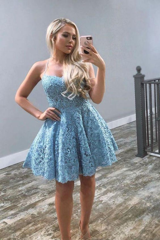 Blue Short Homecoming Dresses Lace Serenity CD17751