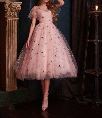 Pink Homecoming Dresses Lilliana Tulle Tea Length CD17864